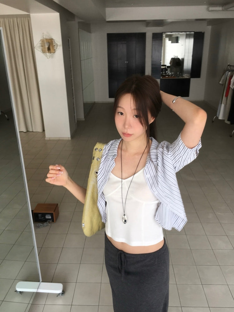 條紋修身七分袖襯衫