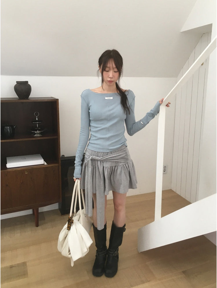 美色船領標籤骨線細節上衣