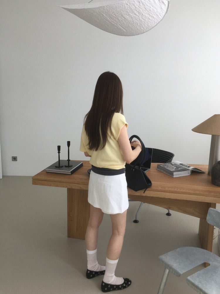 S/S 美肩撞色掛脖兩件式上衣