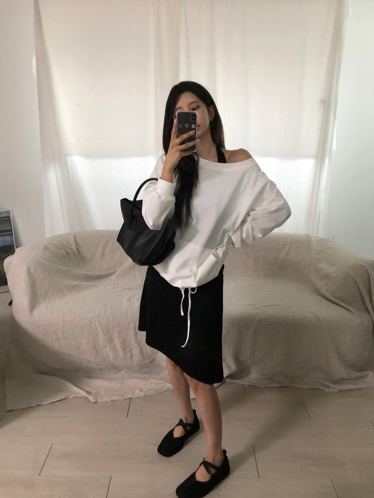 掛脖斜下擺修身連身裙