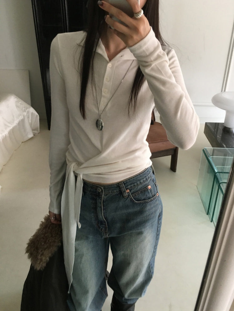 企領扣鈕綁帶細節上衣