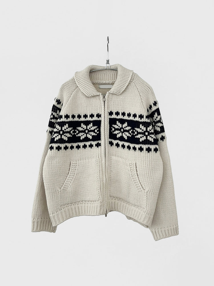 撞色花紋雙拉鏈針織外套