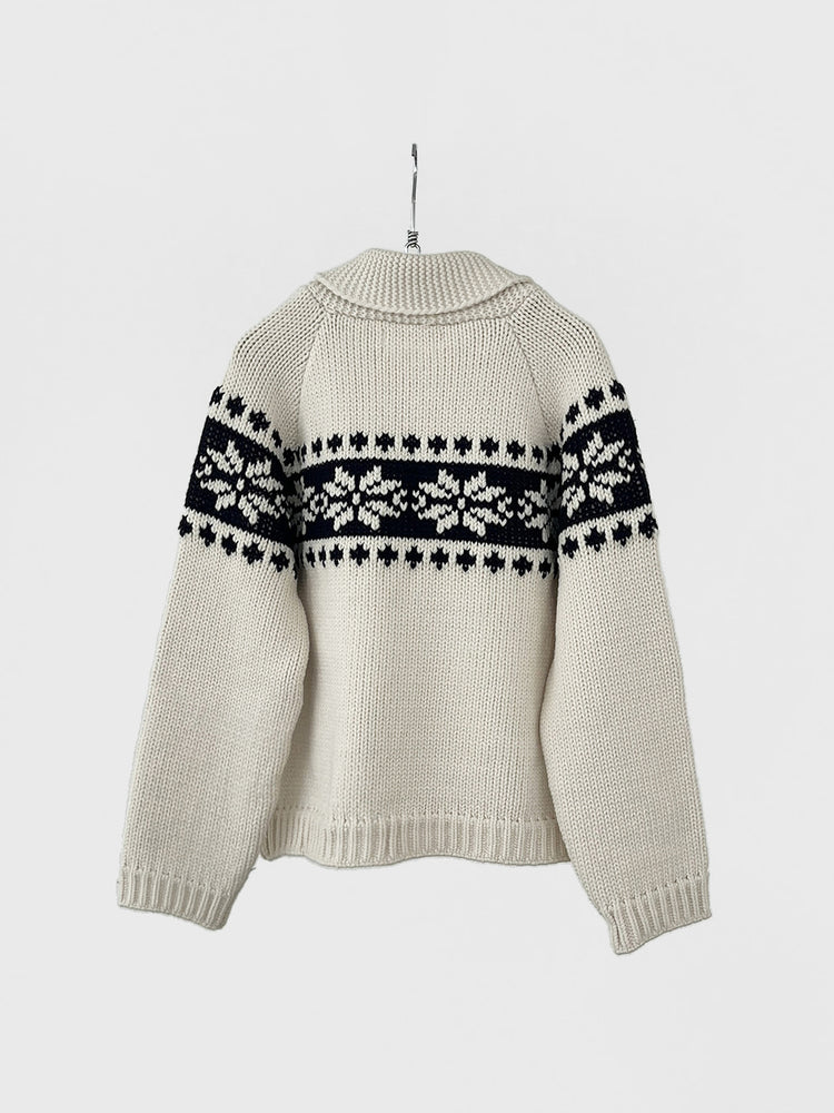 撞色花紋雙拉鏈針織外套