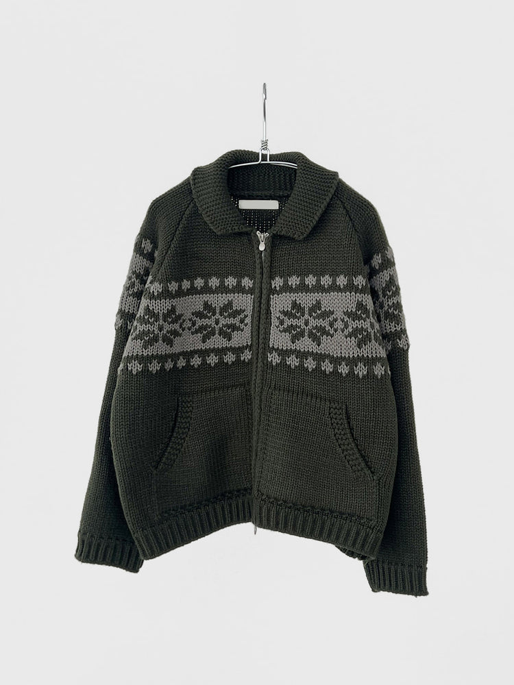 撞色花紋雙拉鏈針織外套