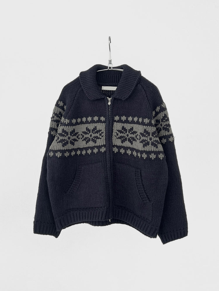 撞色花紋雙拉鏈針織外套