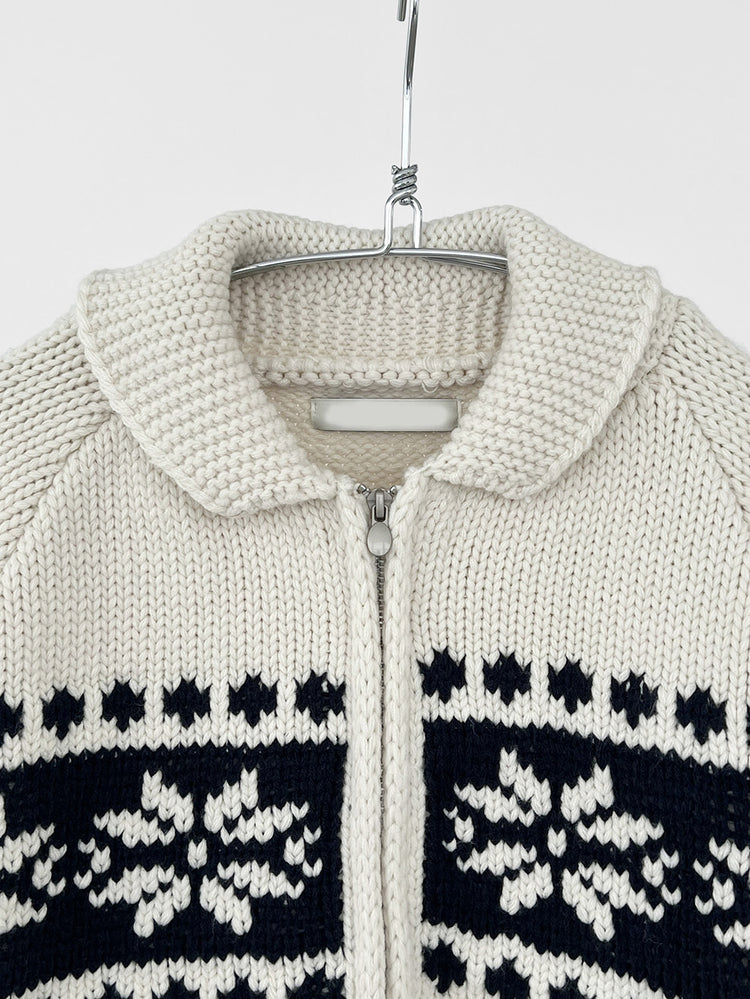 撞色花紋雙拉鏈針織外套