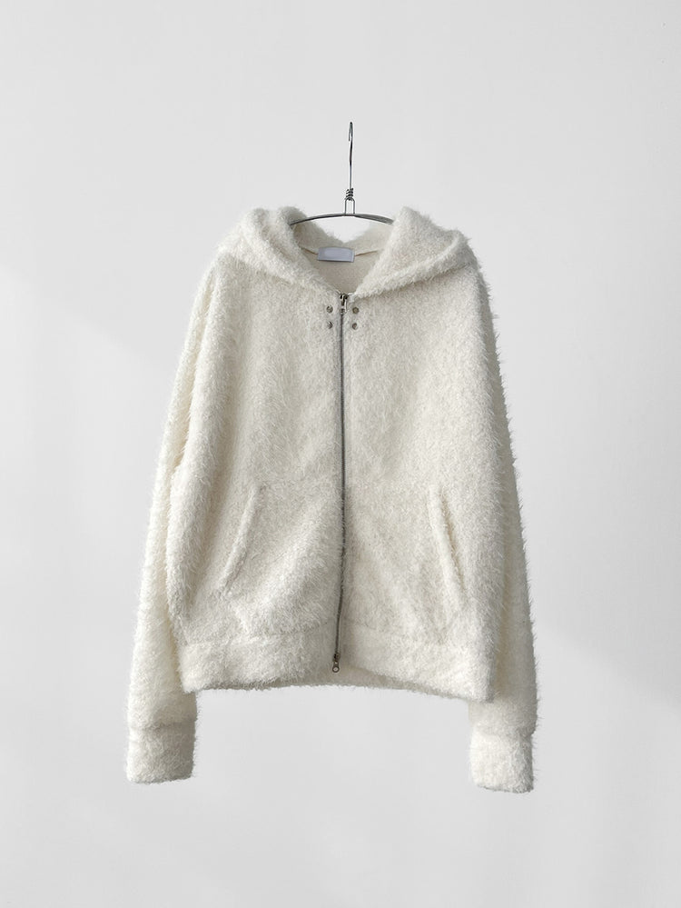 毛絨雙拉鏈鐵環細節連帽外套