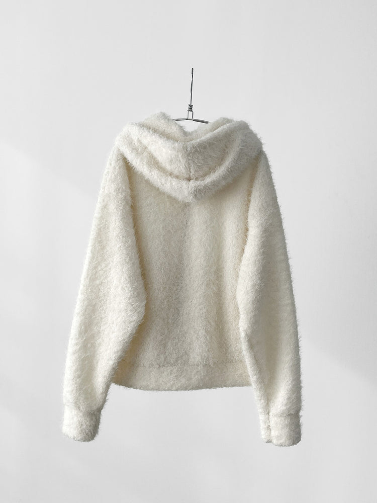 毛絨雙拉鏈鐵環細節連帽外套