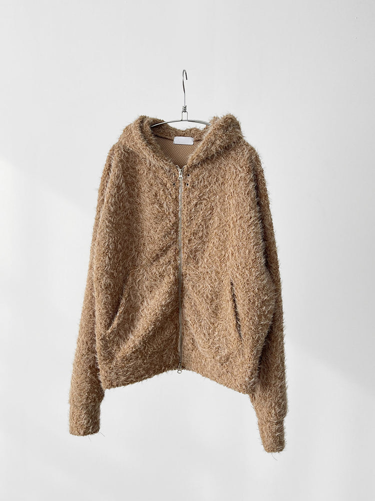毛絨雙拉鏈鐵環細節連帽外套