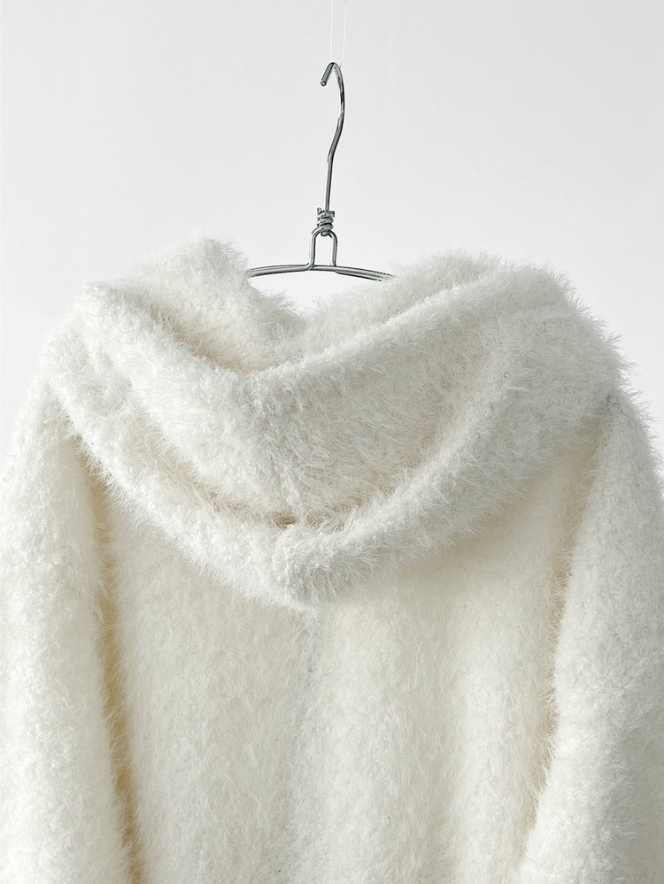 毛絨雙拉鏈鐵環細節連帽外套