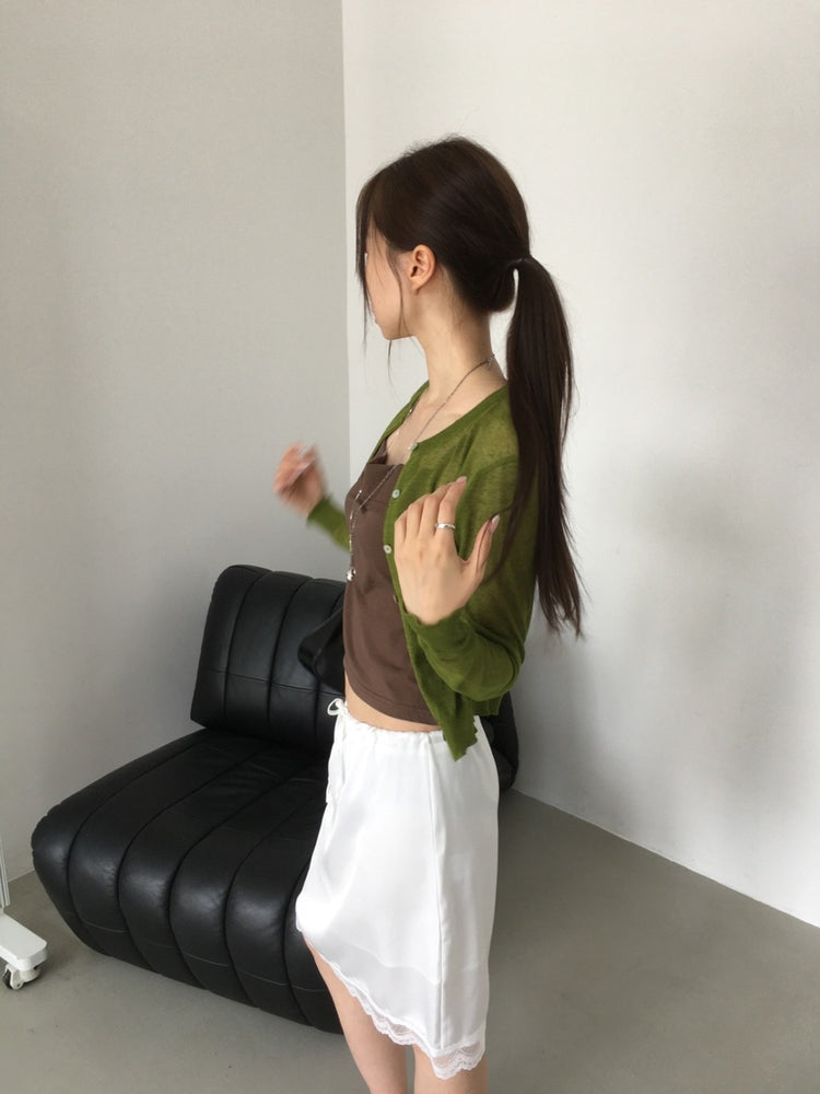 透膚圓領排鈕針織外套