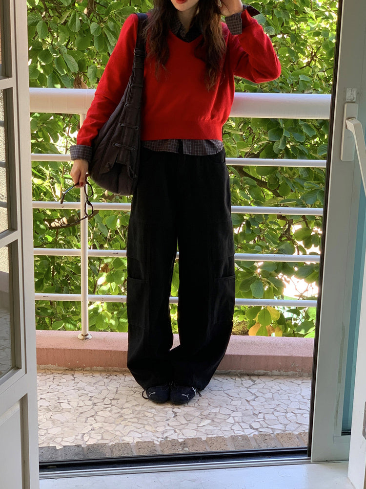 復古美色廓形工裝褲