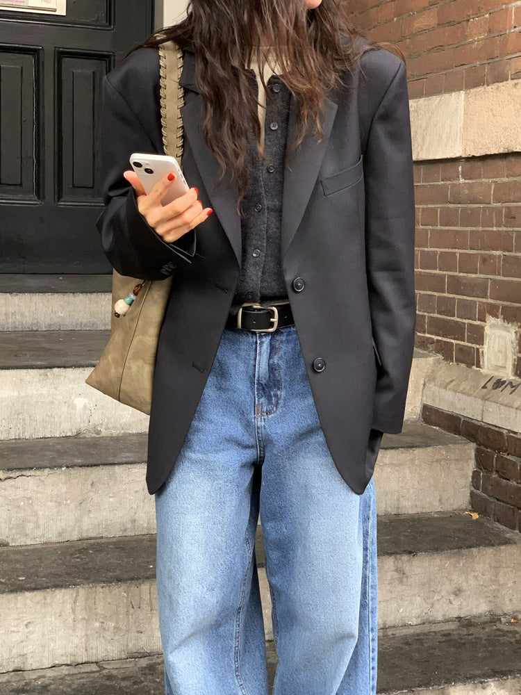 復古美刷色微鬆直筒牛仔褲