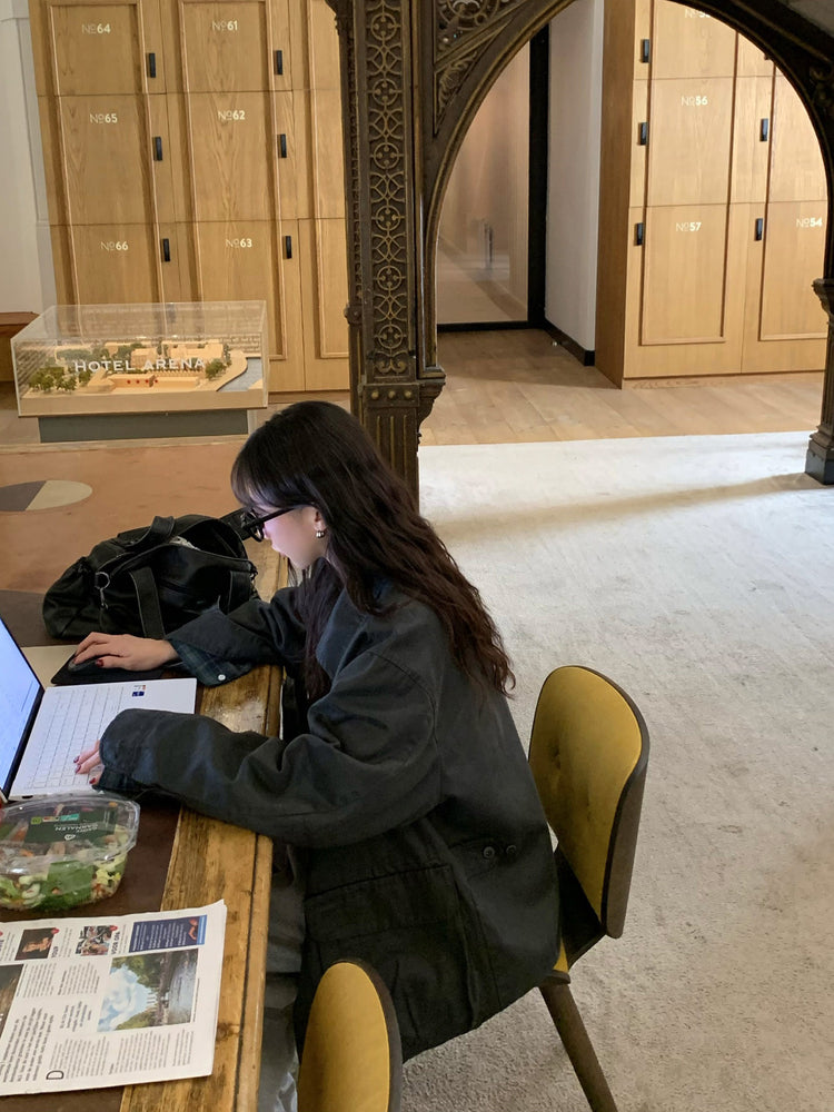 Unisex皮帶扣細節廓形棉褲