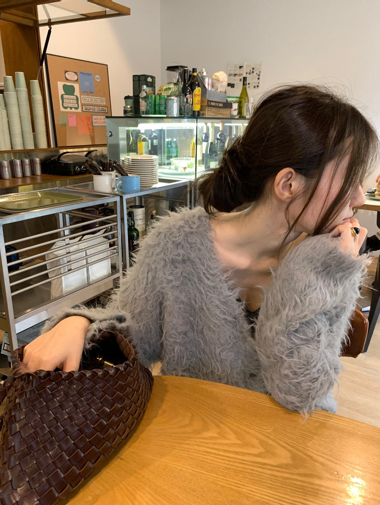 毛感細節排鈕寬鬆針織外套