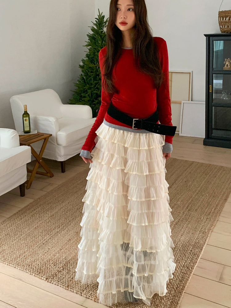 極美透紗蛋糕層次感及踝裙