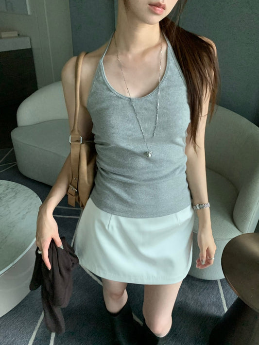 美色掛脖綁帶背心