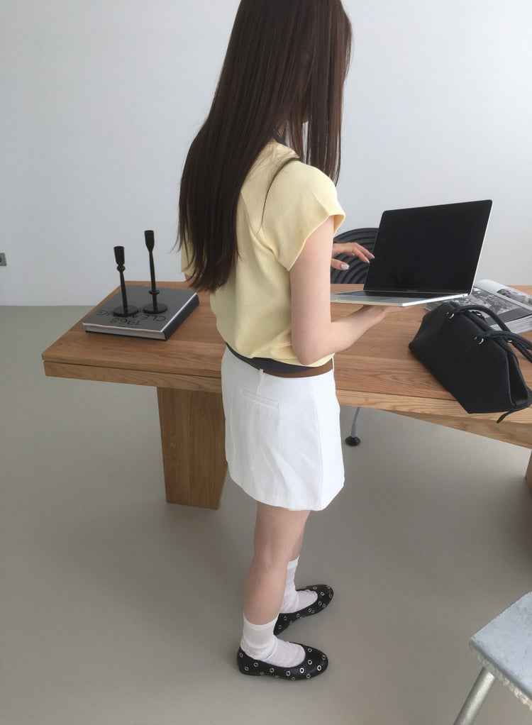 S/S 美肩撞色掛脖兩件式上衣