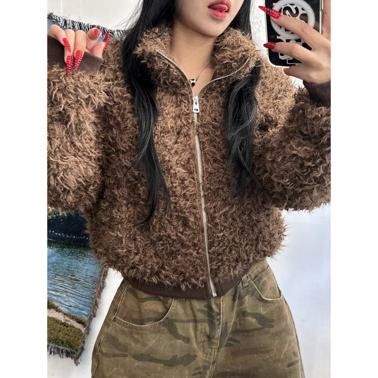 立領毛毛質感修身外套