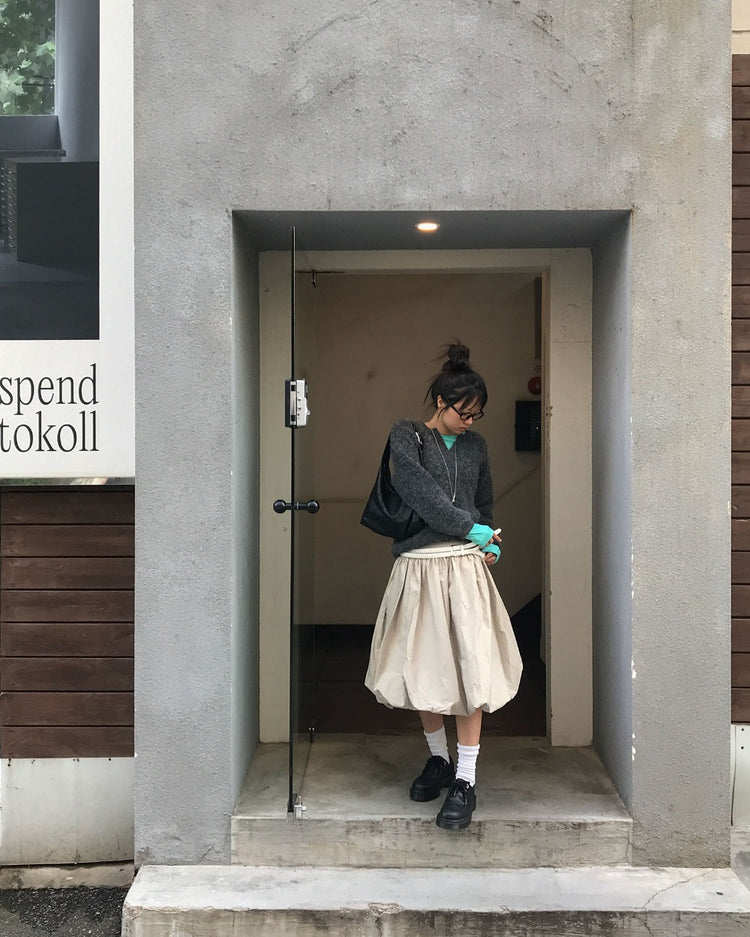 寬腰頭泡泡中裙