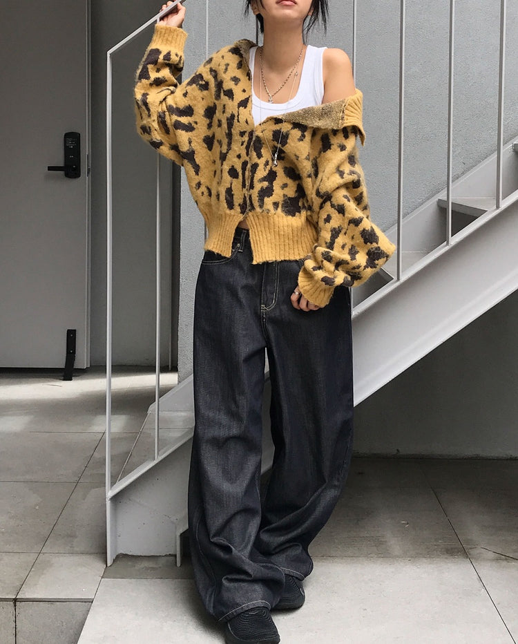 豹紋紋理細節針織外套