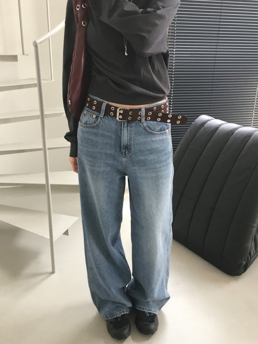 經典美刷色基礎直筒牛仔褲