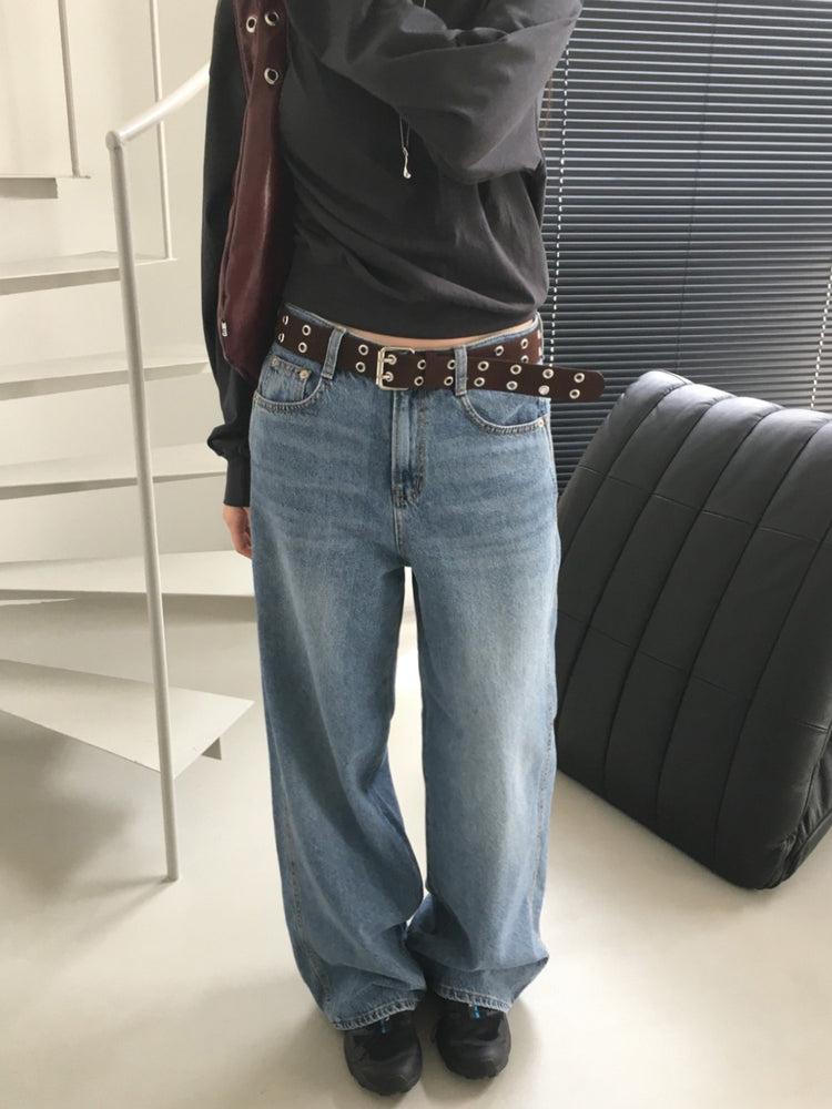 經典美刷色基礎直筒牛仔褲