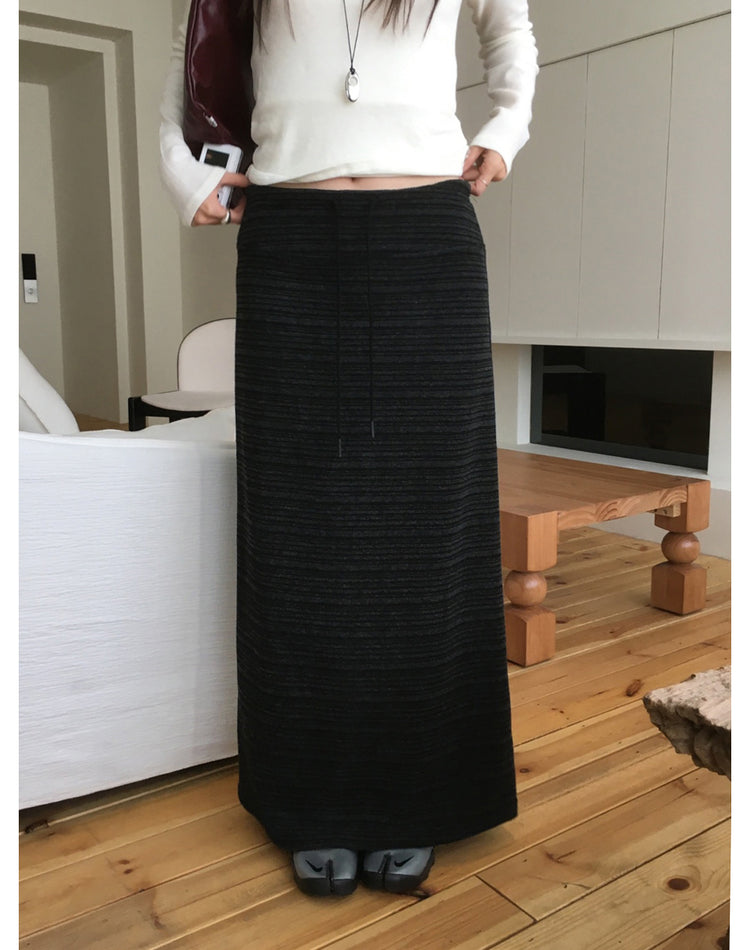 撞色條紋抽繩直裙