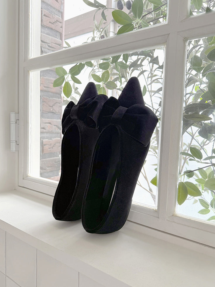 經典蝴蝶結絲絨質感尖頭鞋