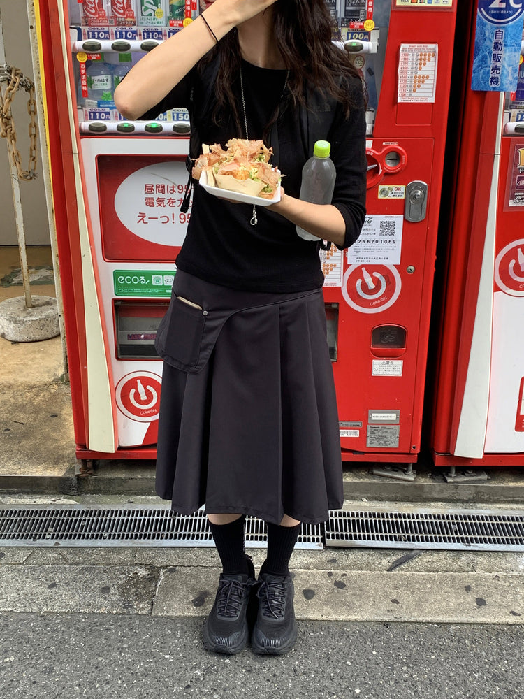 天絲腰包細節百褶中裙