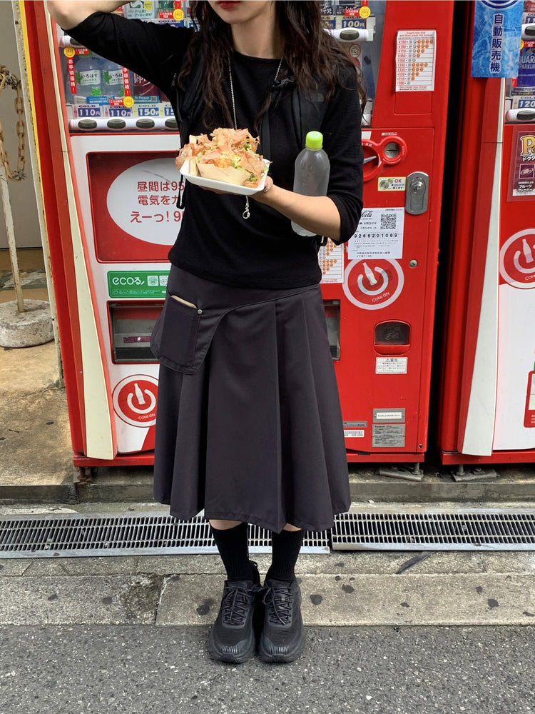 天絲腰包細節百褶中裙