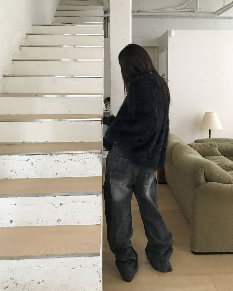 仿水貂毛質感排鈕寬鬆外套