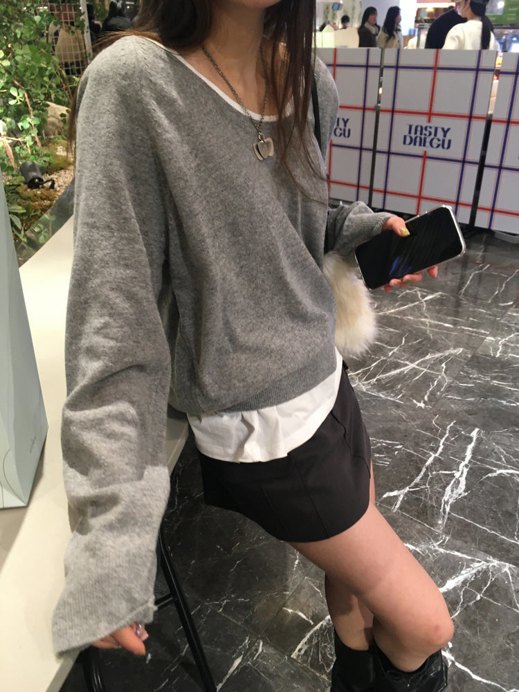 美色U領線細節針織上衣