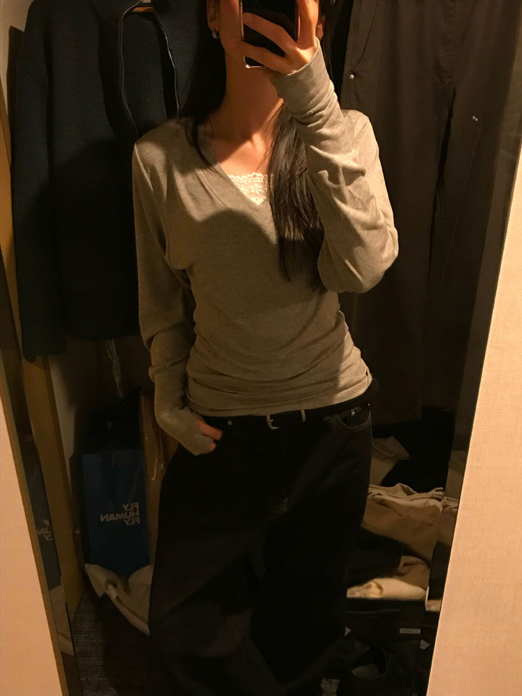 V領袖扣細節修腰上衣