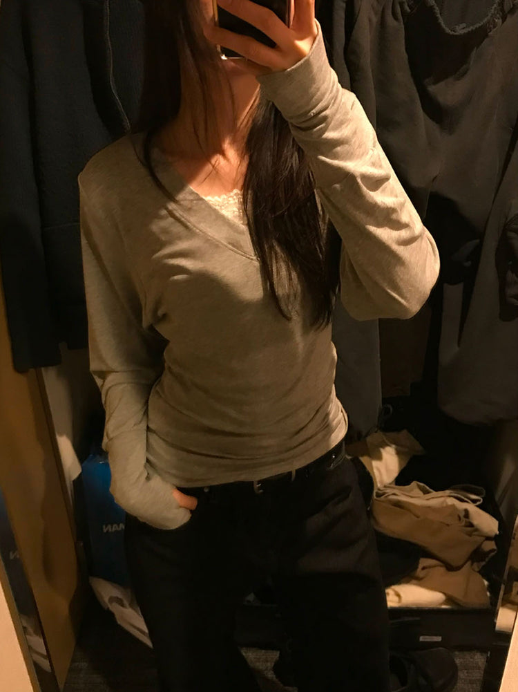 V領袖扣細節修腰上衣