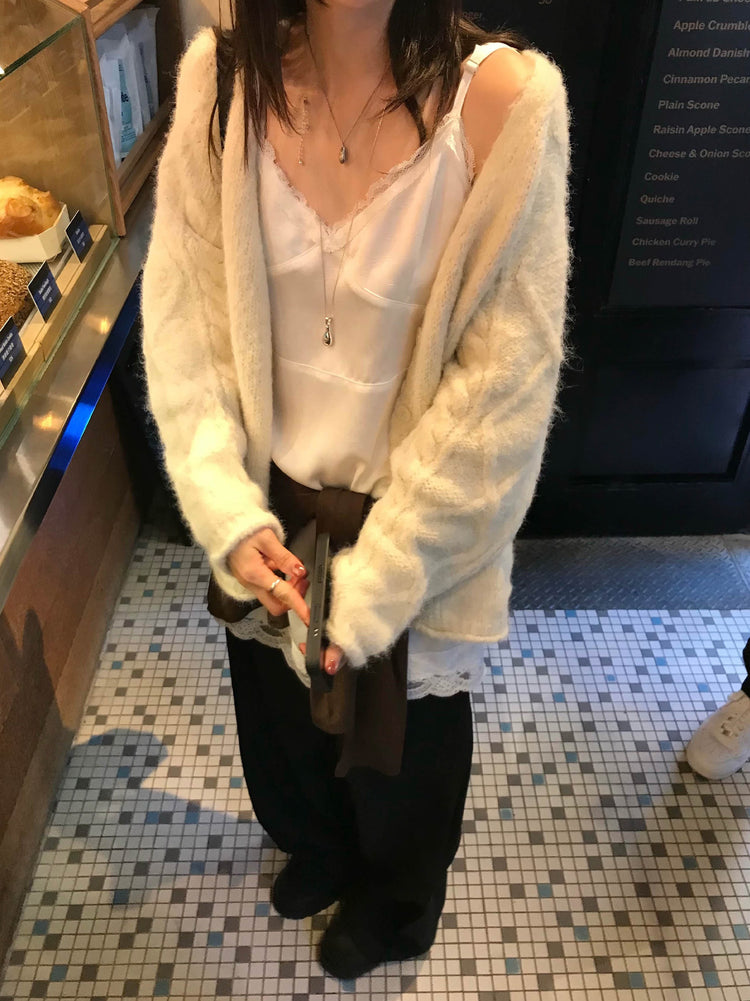 霧光澤胸線蕾絲邊細節連身裙