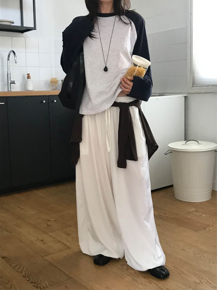 撞色牛角袖上衣