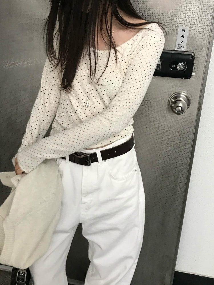 大圓領波點細節上衣