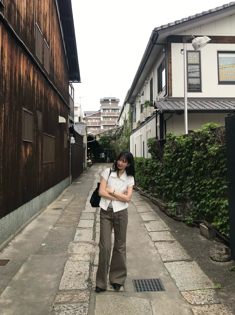 寬腰頭撞色抽繩顯瘦直褲