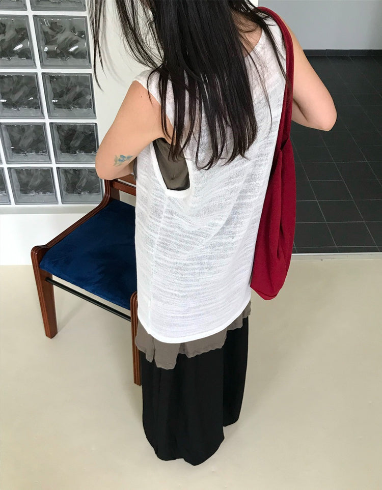 透膚紋理深V長上衣