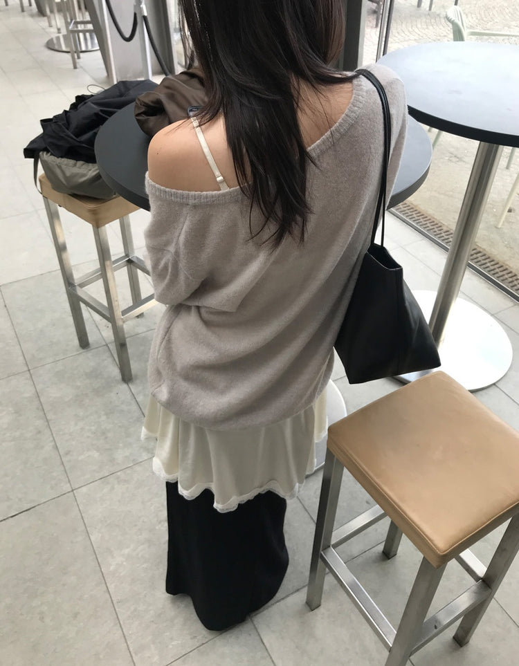 霧光澤蕾絲細節連身裙