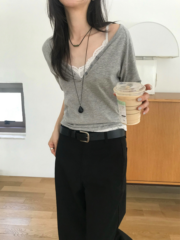 碎花蕾絲邊細節背心