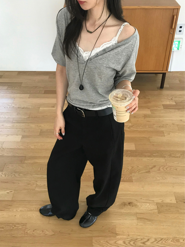 碎花蕾絲邊細節背心