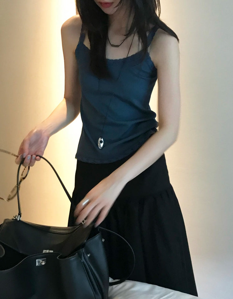 美色蕾絲邊細節背心