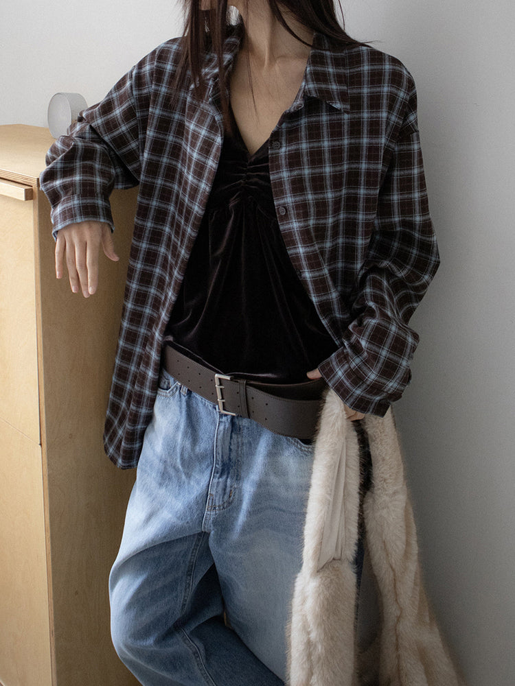 絲絨V領抓皺細節背心