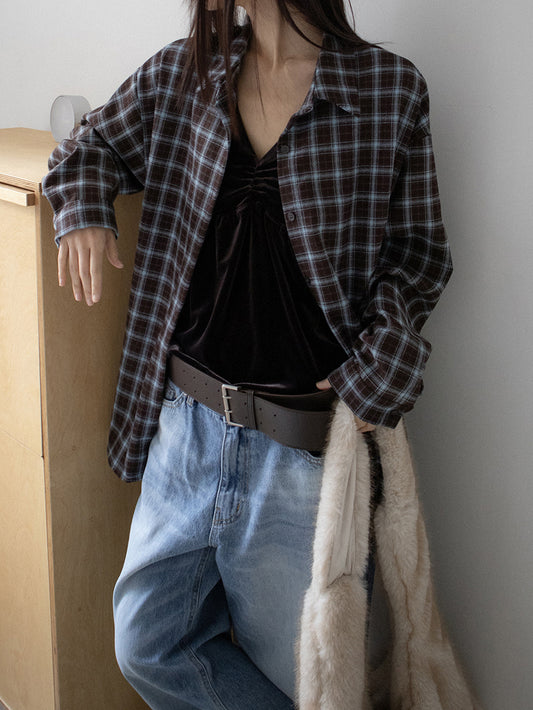 美色撞色格紋襯衫