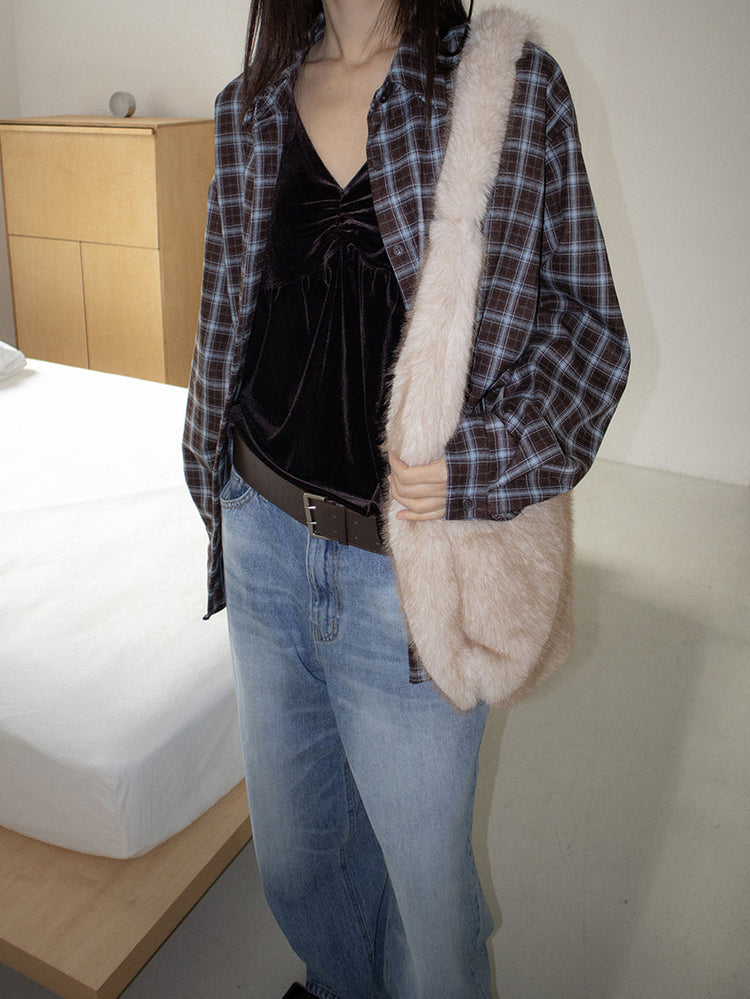 絲絨V領抓皺細節背心