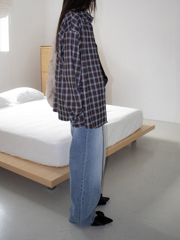 美色撞色格紋襯衫