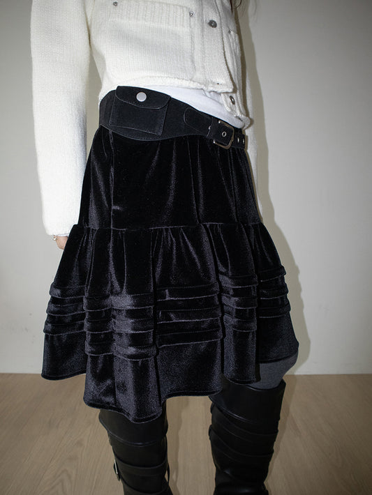 絲絨質感層次蛋糕半裙