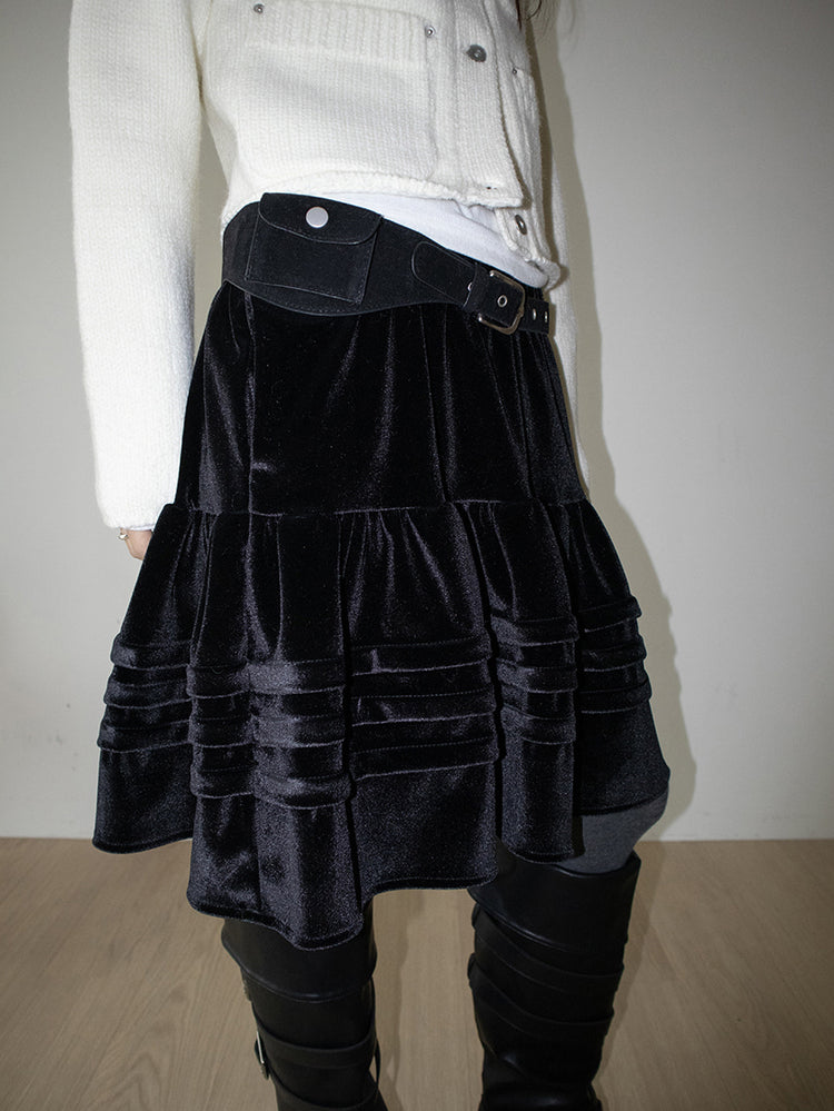 絲絨質感層次蛋糕半裙